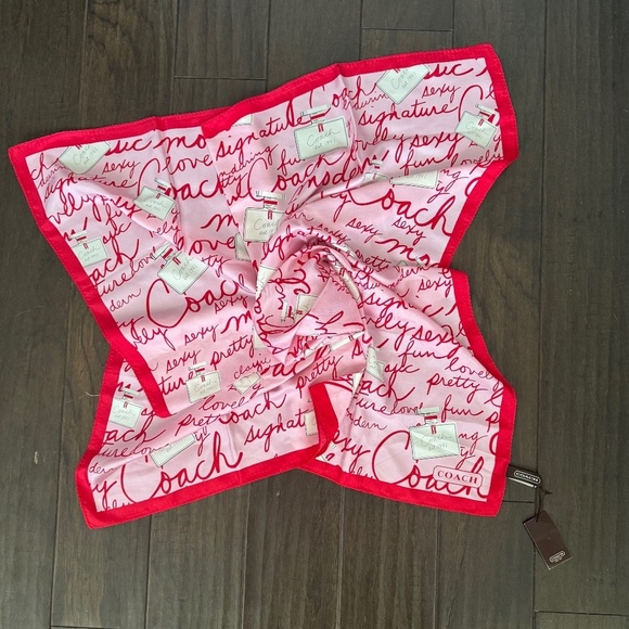 NWT HTF Coach 100% Silk Pink Perfume Bottles Scarf 27" - Picture 1 of 6